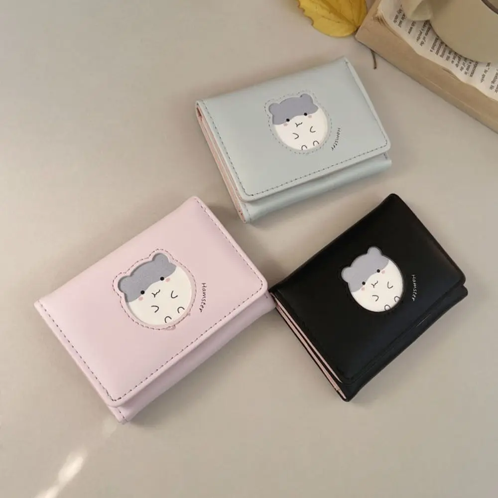 Portable Pu Leather Hamster Short Wallet Cartoon Coin Purse Folding Purse Printing Bank Card Bag Card Holder Outdoor