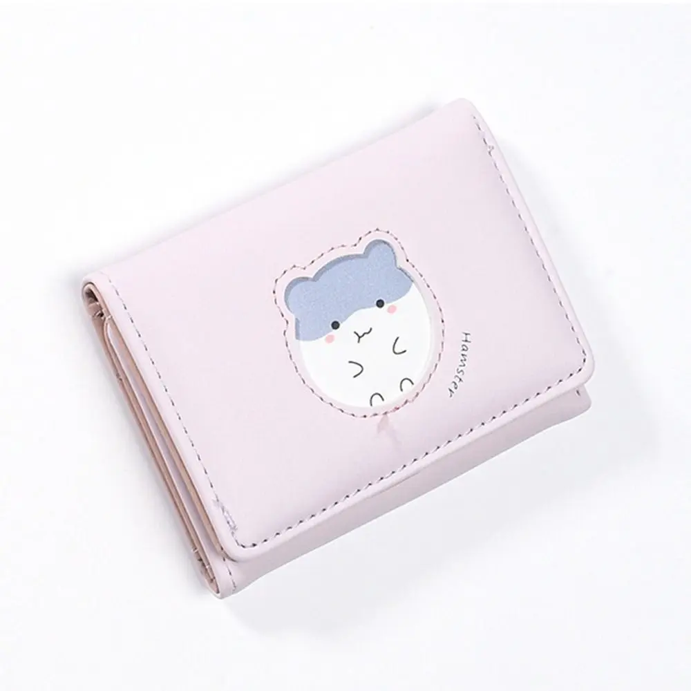 Portable Pu Leather Hamster Short Wallet Cartoon Coin Purse Folding Purse Printing Bank Card Bag Card Holder Outdoor