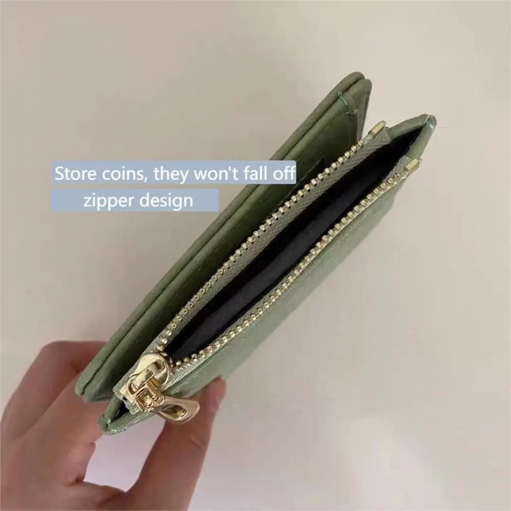 Retro Leather Short Wallet Small Solid Color Zipper Purse Large capacity Coin Purse Women