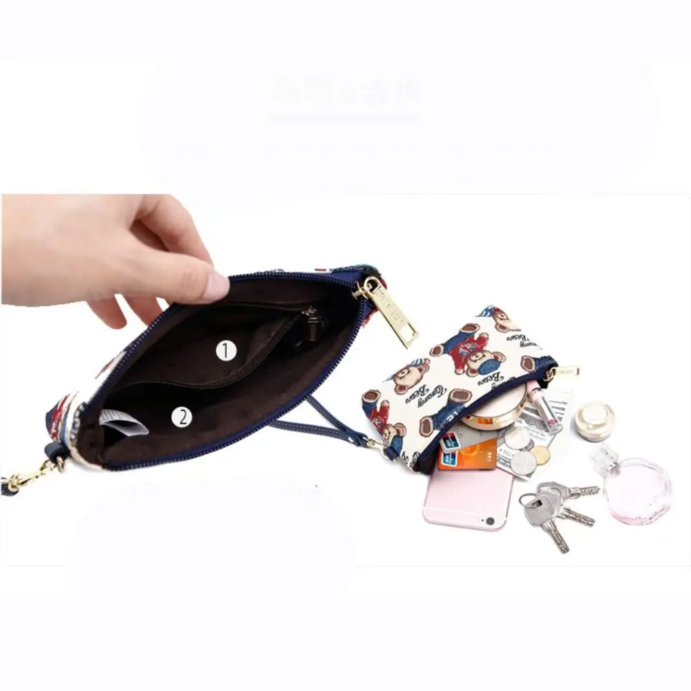 Fashion Cartoon Bear Wallet Zipper Card Holder Phone Bag Canvas Clutch Bag Travel Coin Purse