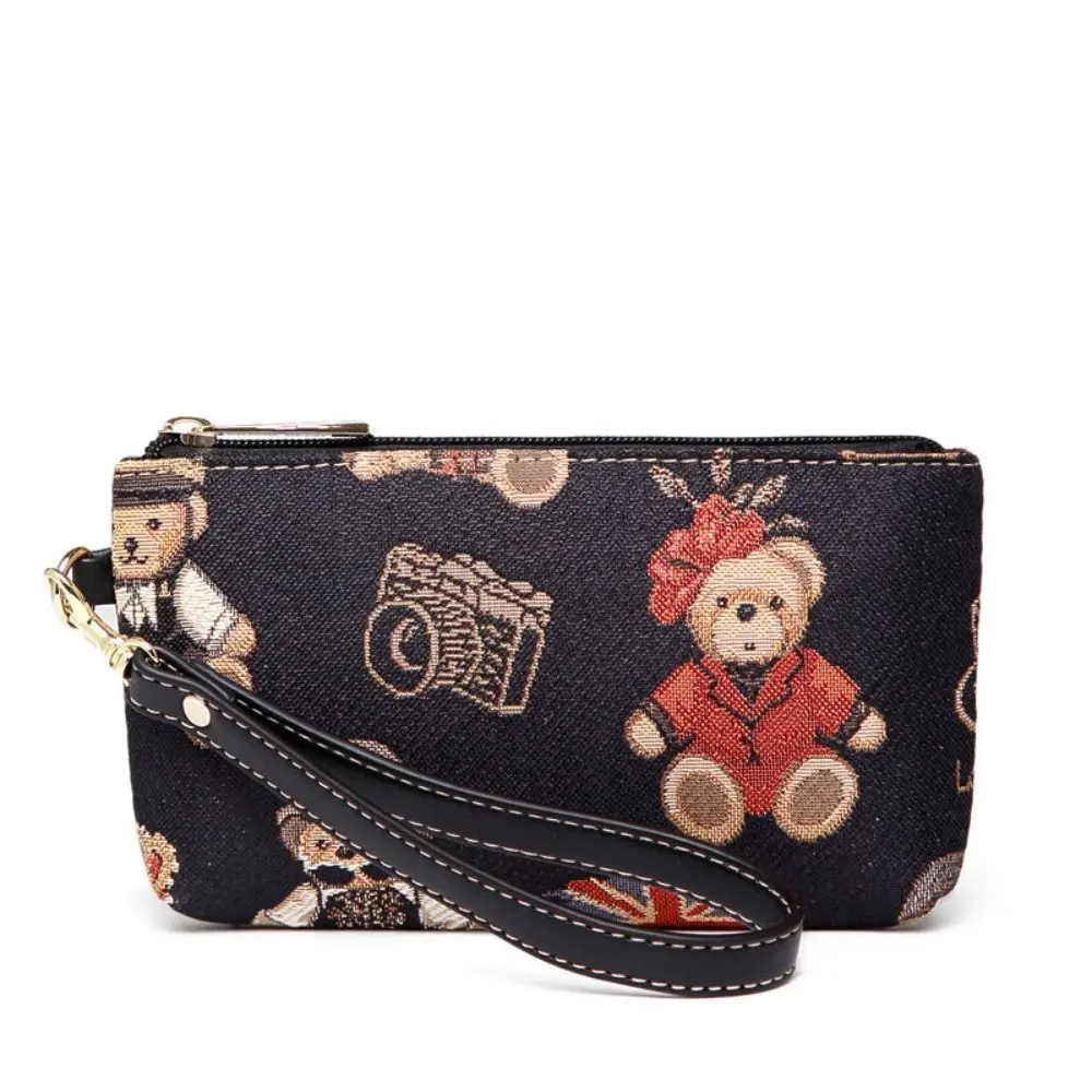 Fashion Cartoon Bear Wallet Zipper Card Holder Phone Bag Canvas Clutch Bag Travel Coin Purse