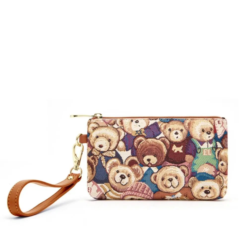 Fashion Cartoon Bear Wallet Zipper Card Holder Phone Bag Canvas Clutch Bag Travel Coin Purse