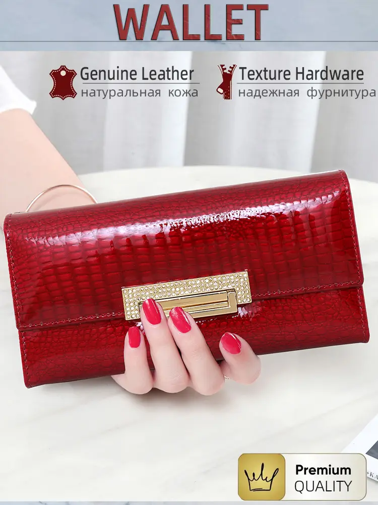 VICKAWE Brand Women Wallet Leather Female Purse Fashion Diamonds Hasp Coin Pocket Long Design Clutch Ladies Money Bag