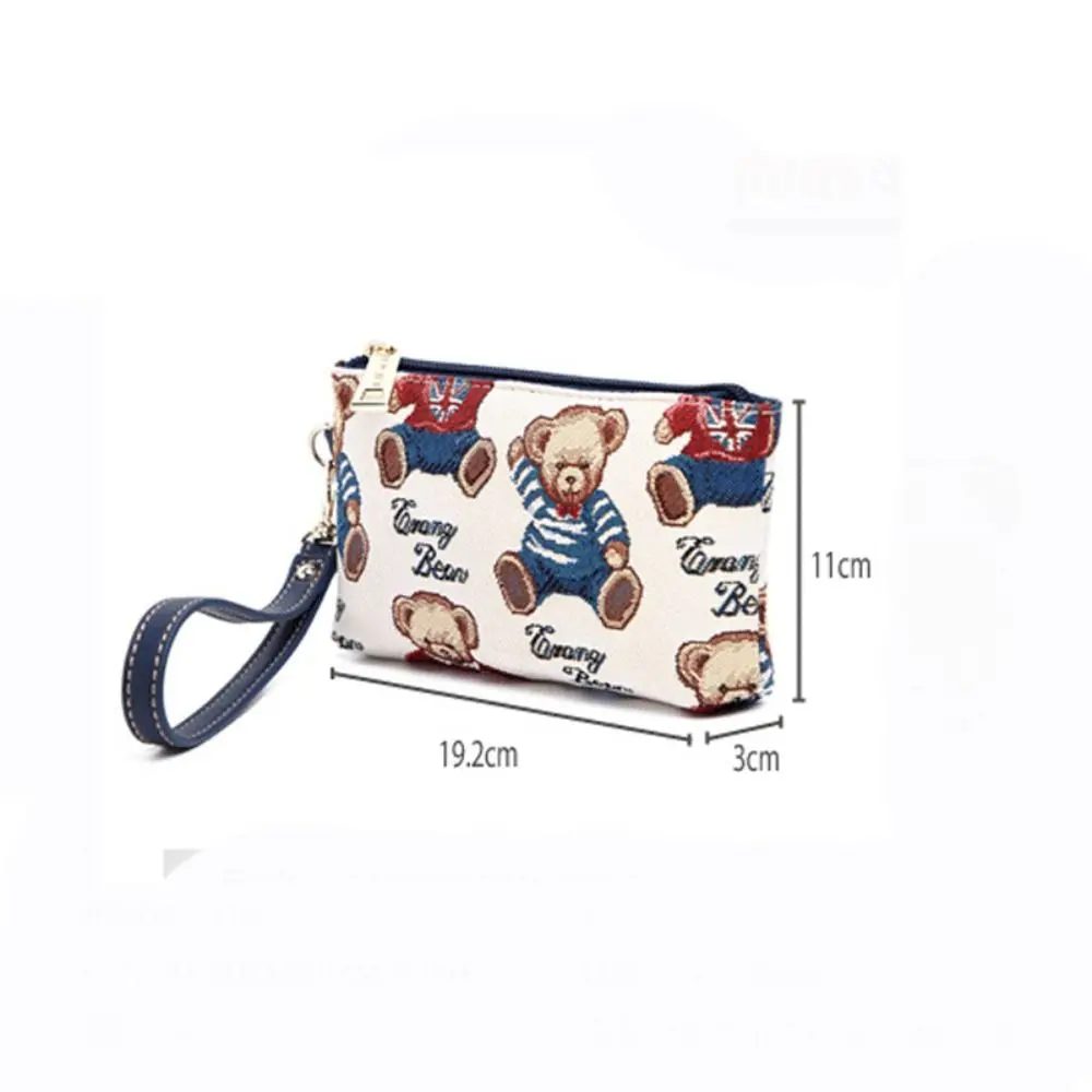 Fashion Cartoon Bear Wallet Zipper Card Holder Phone Bag Canvas Clutch Bag Travel Coin Purse