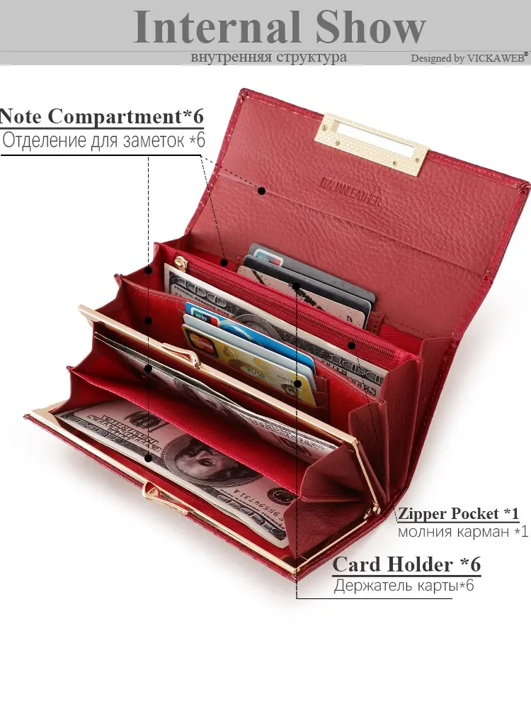VICKAWE Brand Women Wallet Leather Female Purse Fashion Diamonds Hasp Coin Pocket Long Design Clutch Ladies Money Bag