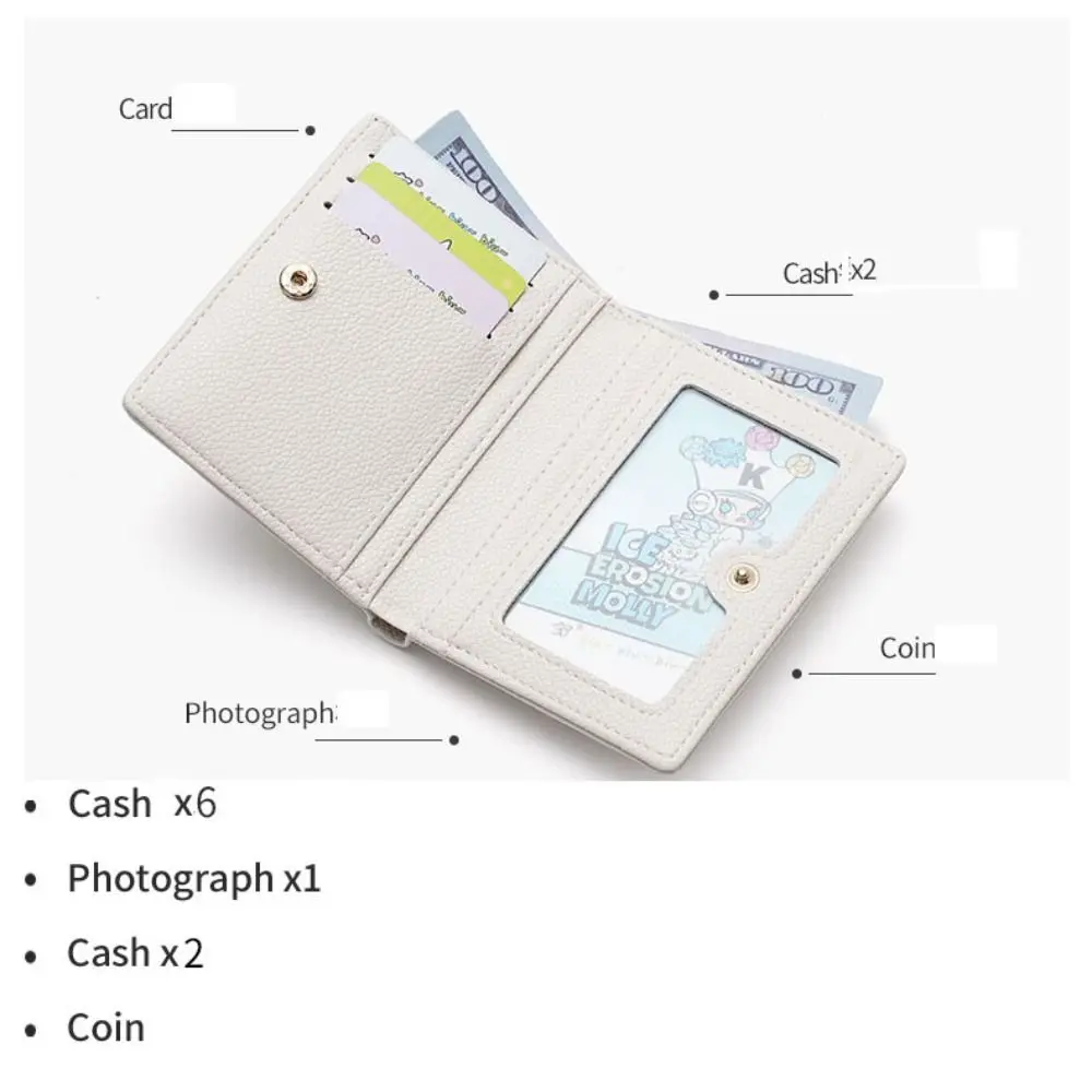 PU Leather Short Wallet For Women's Fashion Solid Color Large Capacity Lady Handbag Foldable Thin Card Holder Coin Purses
