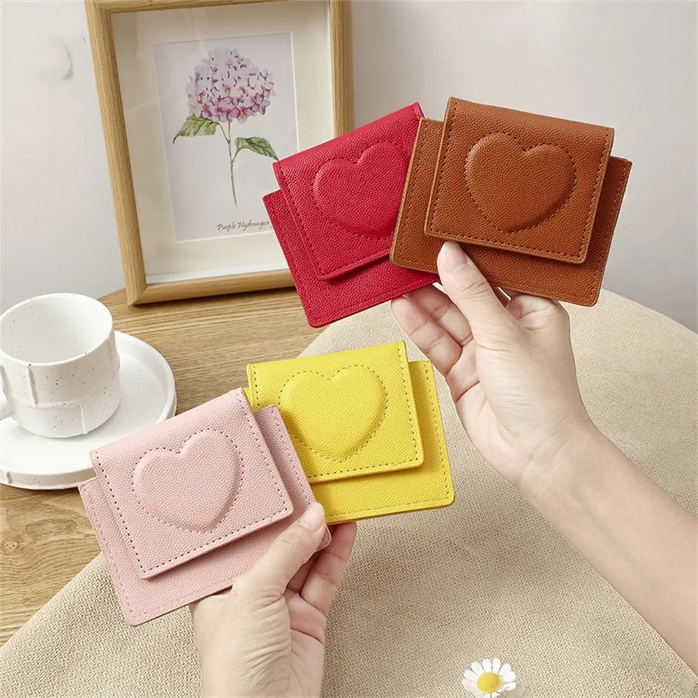 New Women's Small Wallet Heart Shaped Mini Coin Purse Korean Love Stamped Short Coin Wallet Multi-card Slots Card Holder Pouch