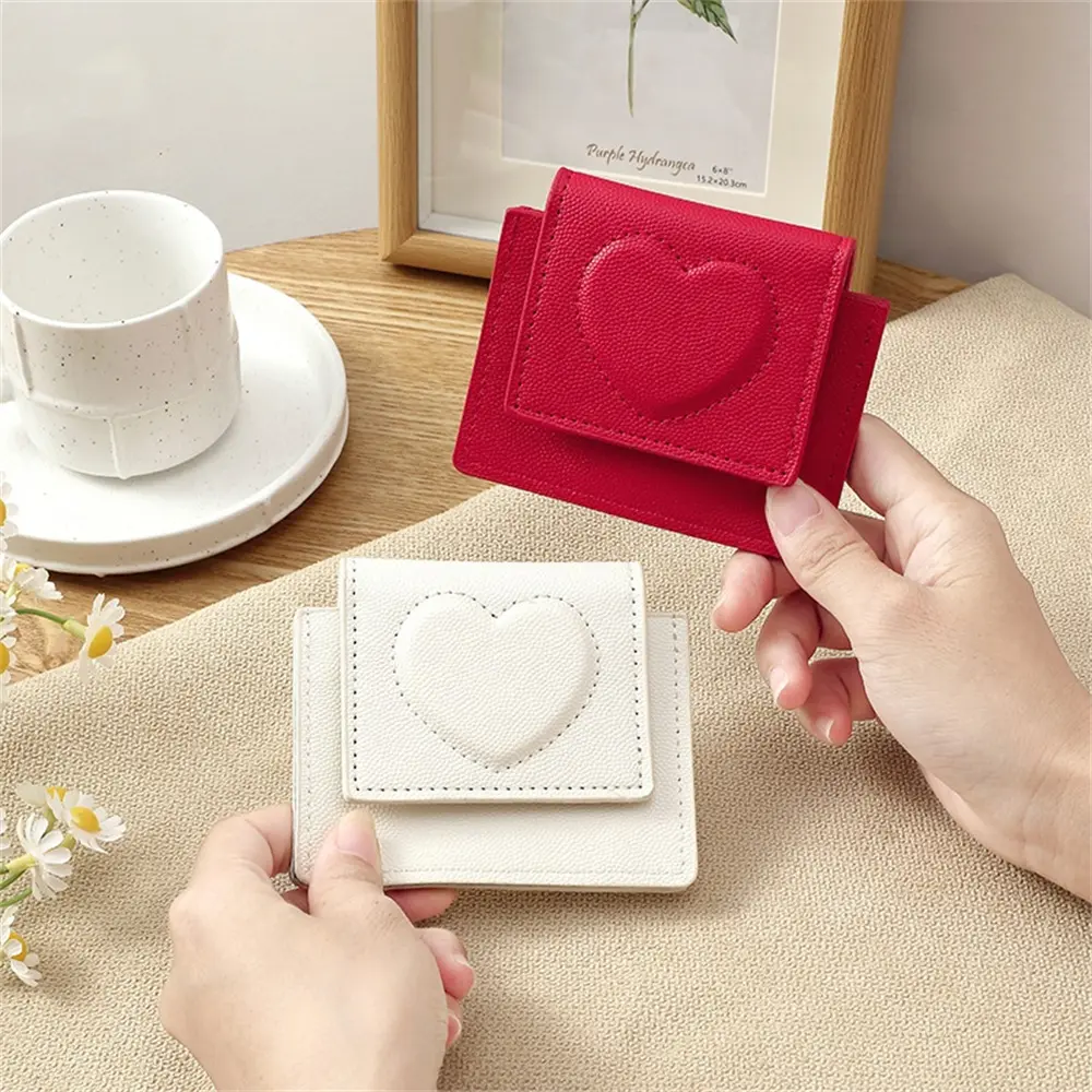 New Women's Small Wallet Heart Shaped Mini Coin Purse Korean Love Stamped Short Coin Wallet Multi-card Slots Card Holder Pouch