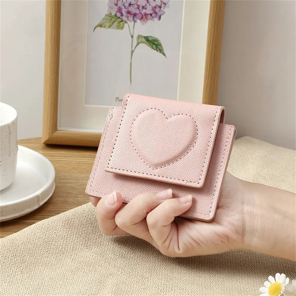 New Women's Small Wallet Heart Shaped Mini Coin Purse Korean Love Stamped Short Coin Wallet Multi-card Slots Card Holder Pouch
