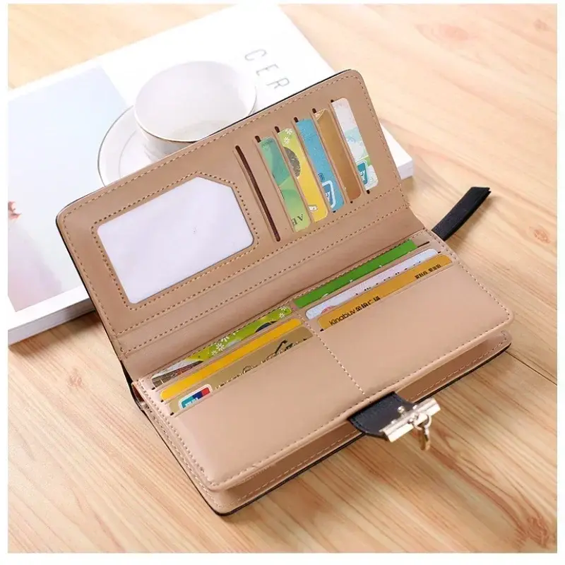 Women Wallet PU Leather Purse Female Long Wallet Gold Hollow Leaves Pouch Handbag for Women Coin Purse Card Holders Clutch