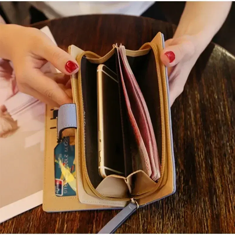 Women Wallet PU Leather Purse Female Long Wallet Gold Hollow Leaves Pouch Handbag for Women Coin Purse Card Holders Clutch