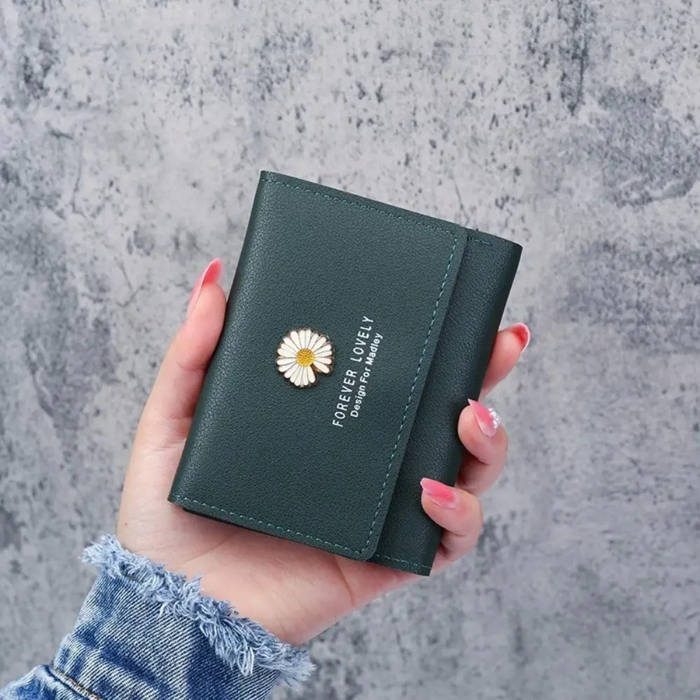 Women Wallets Daisy Pattern Three-fold Leather Wallet Multi-slot Holder Short Small Coin Purse Luxury Designer Wallet Money Bag