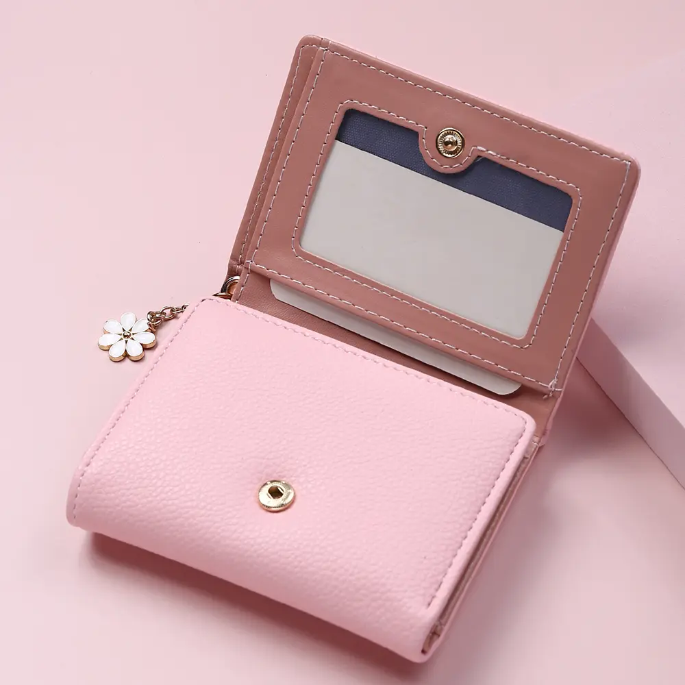 Women's Wallet Portable Small Money Purses Metal Daisy Design Ladies Bank Credit ID Card Holder Female Cute Little Clutch Bag