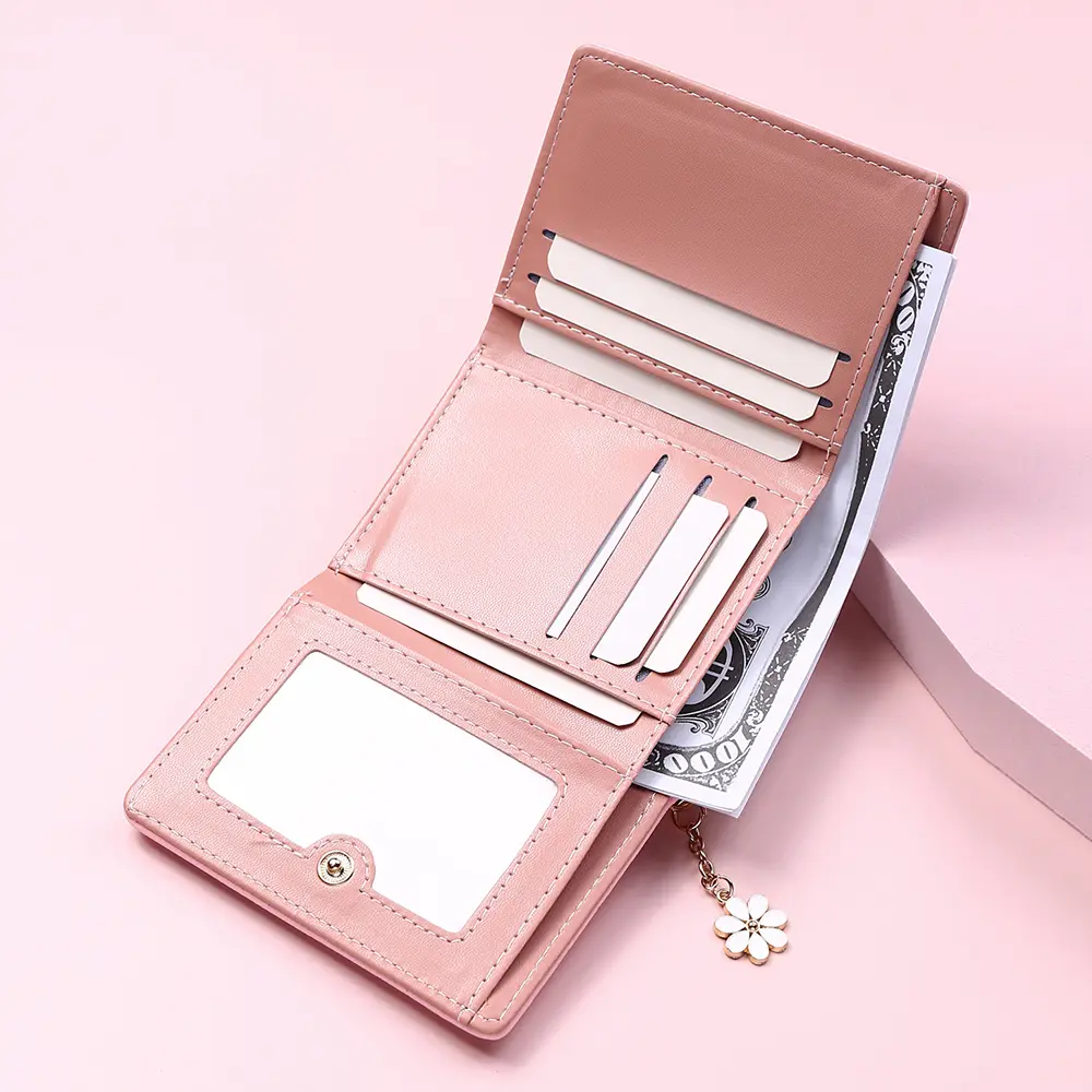 Women's Wallet Portable Small Money Purses Metal Daisy Design Ladies Bank Credit ID Card Holder Female Cute Little Clutch Bag