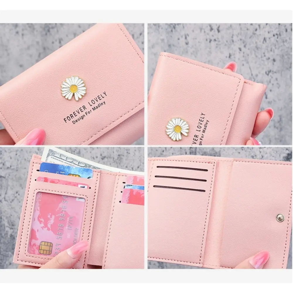 Women Wallets Daisy Pattern Three-fold Leather Wallet Multi-slot Holder Short Small Coin Purse Luxury Designer Wallet Money Bag