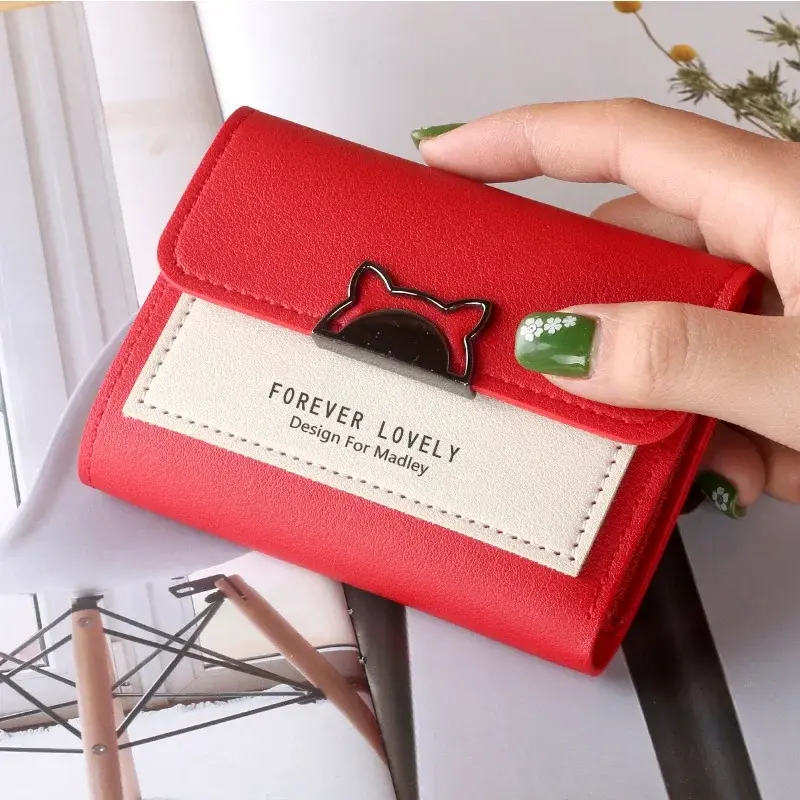 Women Wallet Small Cat Ear Cute Mini Wallet Unique Design Ladies Contrasting Metal Buckle Small Coin Purse Portable Purse New