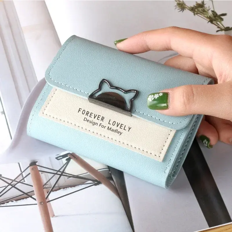 Women Wallet Small Cat Ear Cute Mini Wallet Unique Design Ladies Contrasting Metal Buckle Small Coin Purse Portable Purse New