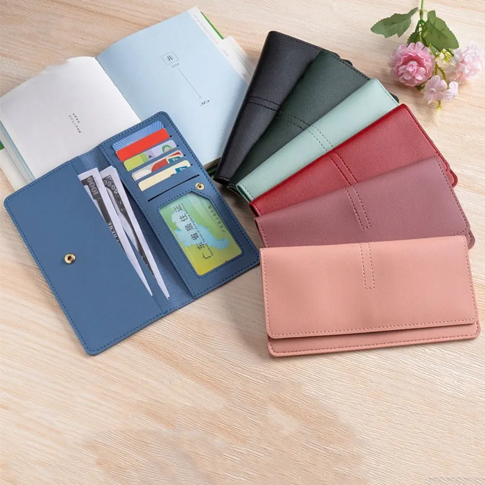 Minimalist PU Leather Leather Women Wallets Solid Color Large Capacity Coin Purse Mini Wallet Women