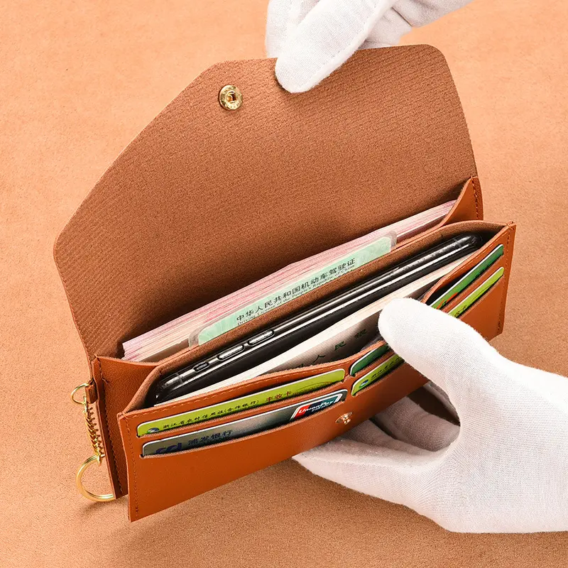 Soft Leather Wallet Women Long Wallet Female Clutch Bag Women Mobile Phone Pouch Credit Card Holder Coin Purse with Key Chain