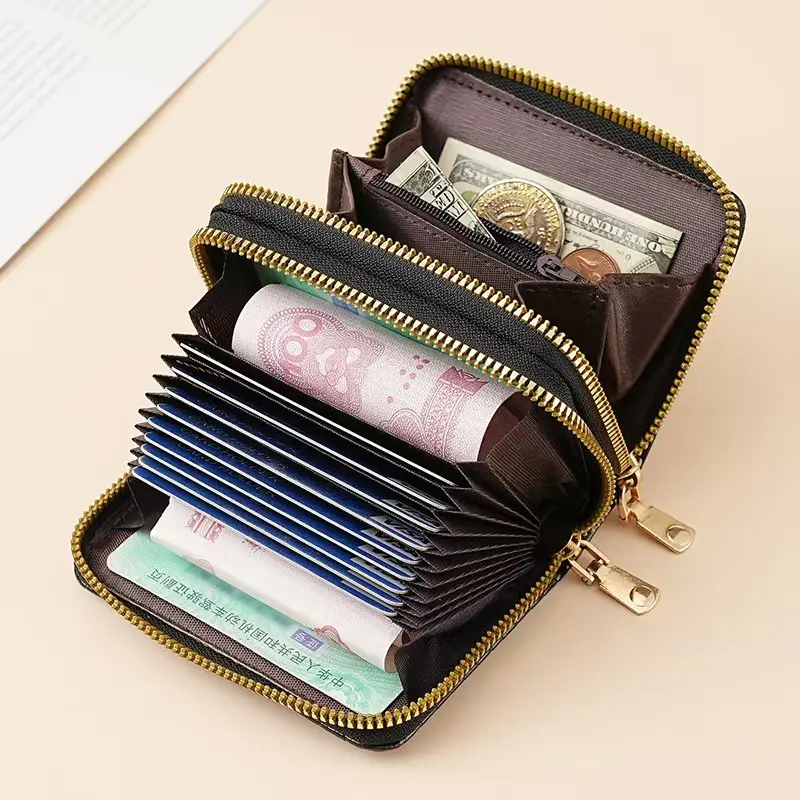 Stylish Women's Card Holder Wallet Double Layer Zipper, Multi-Function Compact Design for Cards & Cash, Small Portable Organizer