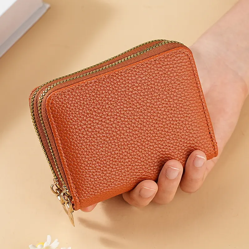 Stylish Women's Card Holder Wallet Double Layer Zipper, Multi-Function Compact Design for Cards & Cash, Small Portable Organizer