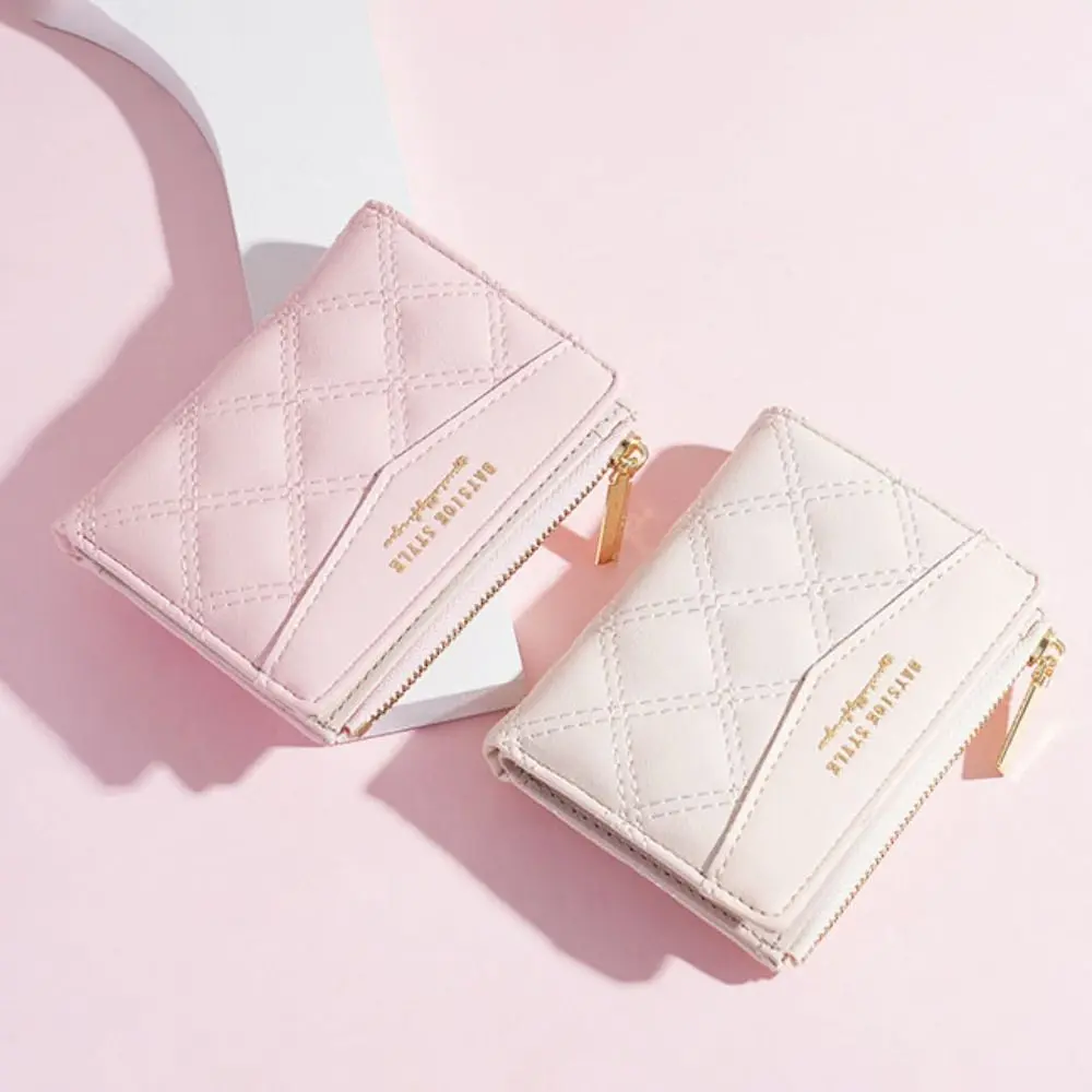 New Embroidery Coin Purse Women Wallet Ladies PU Leather Solid Color Short Wallet Zipper Card Bag Card Holder Student Money Bag