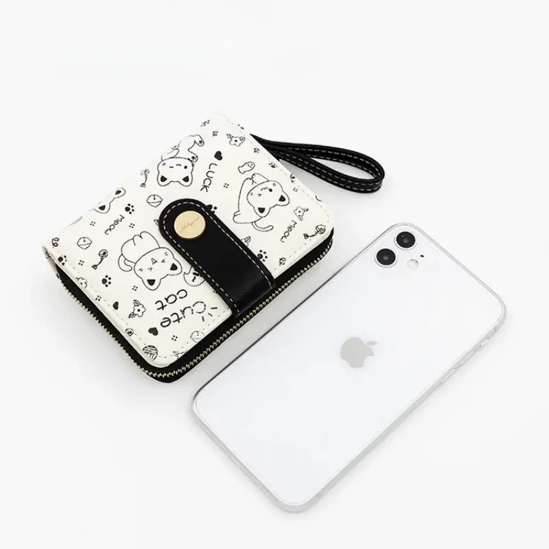 Japanese Cute Cat Girls Wallet Short Student ID Bank Card Holder Money Bag Zipper Wallets For Women Key Storage Purse Coin Purse