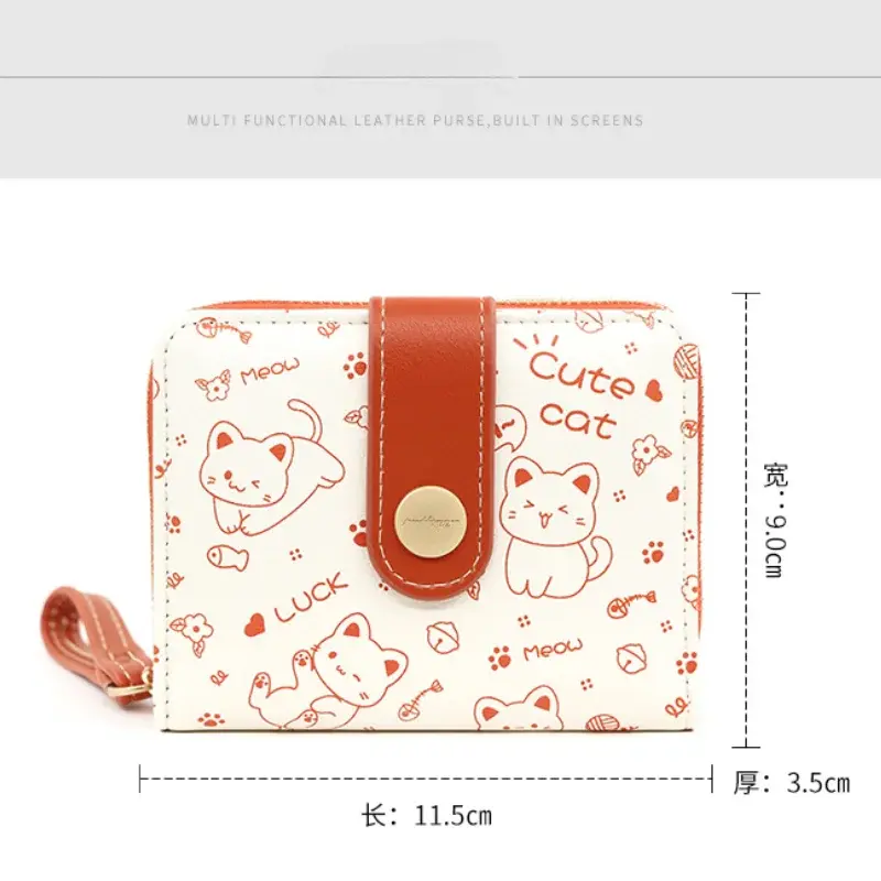 Japanese Cute Cat Girls Wallet Short Student ID Bank Card Holder Money Bag Zipper Wallets For Women Key Storage Purse Coin Purse