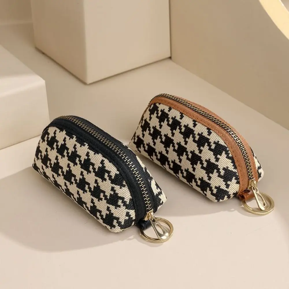 New Houndstooth Wallet Women's Long Canvas Zipper Wallet High Capacity Handbag Korean Fashion Car Key Bag Card Bag Coin Purse 가방