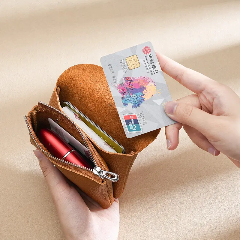 Free Custom Name Fashion Women Genuine Leather Double Short Wallet Cute Small Coin Purse Mini Credit Card Holder Key Storage Bag