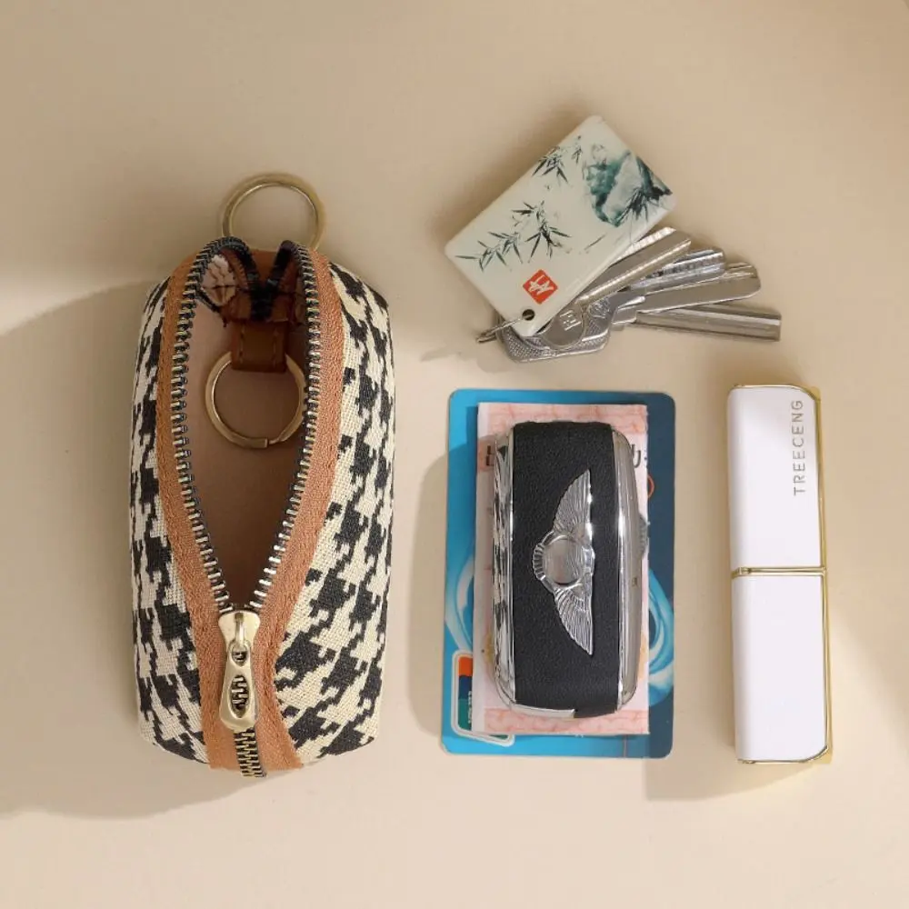 New Houndstooth Wallet Women's Long Canvas Zipper Wallet High Capacity Handbag Korean Fashion Car Key Bag Card Bag Coin Purse 가방