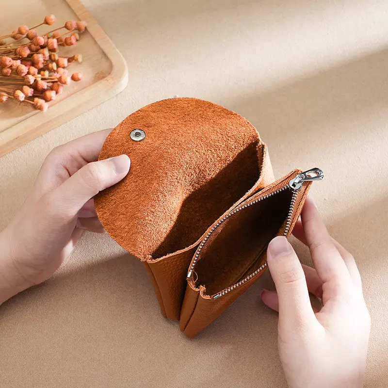 Free Custom Name Fashion Women Genuine Leather Double Short Wallet Cute Small Coin Purse Mini Credit Card Holder Key Storage Bag