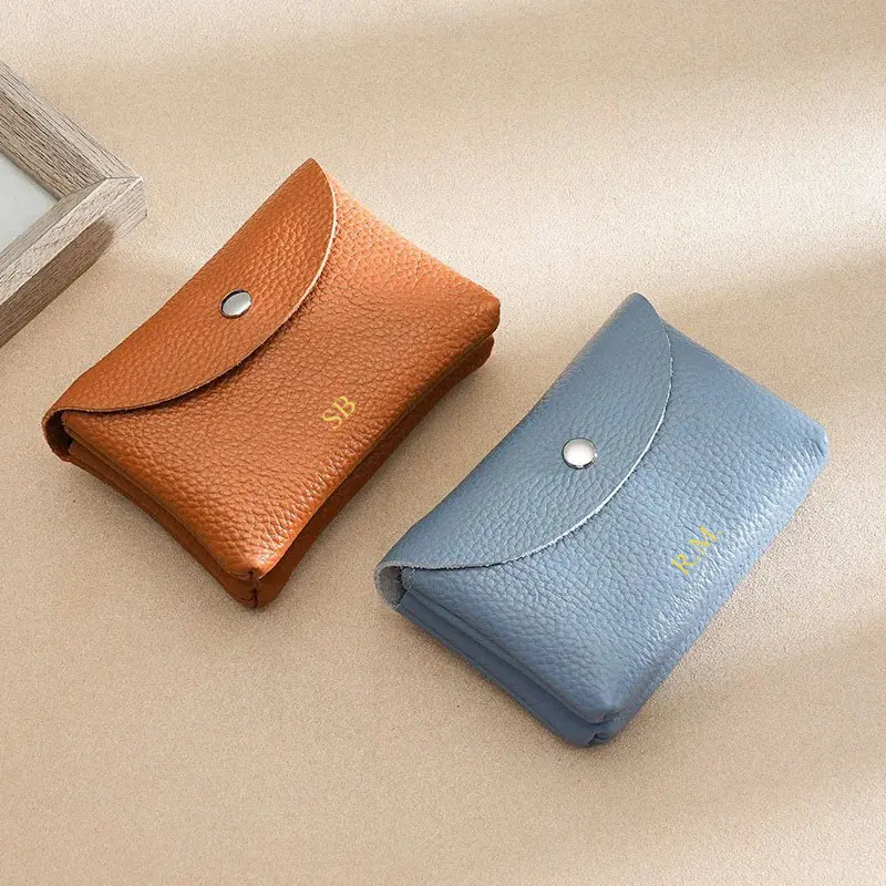 Free Custom Name Fashion Women Genuine Leather Double Short Wallet Cute Small Coin Purse Mini Credit Card Holder Key Storage Bag