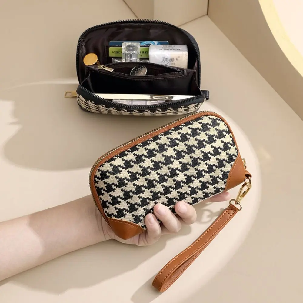 New Houndstooth Wallet Women's Long Canvas Zipper Wallet High Capacity Handbag Korean Fashion Car Key Bag Card Bag Coin Purse 가방