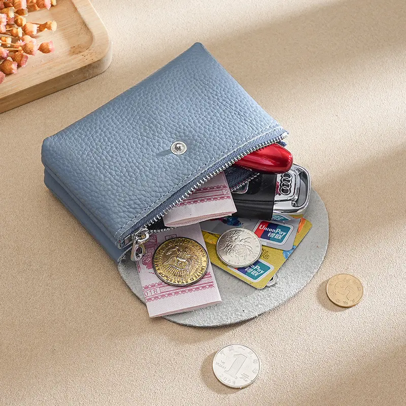 Free Custom Name Fashion Women Genuine Leather Double Short Wallet Cute Small Coin Purse Mini Credit Card Holder Key Storage Bag