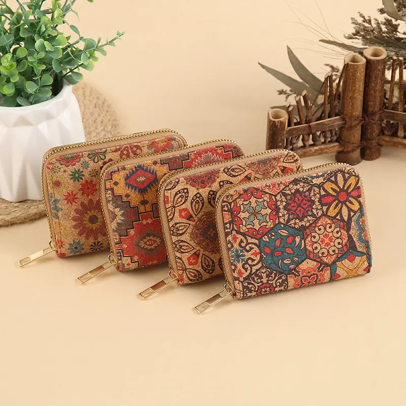 High-Capacity Card Holder Lightweight Short Wallet Printed Coin Purse Waterproof Pu Cork Wallet For Working Handbag Leisure