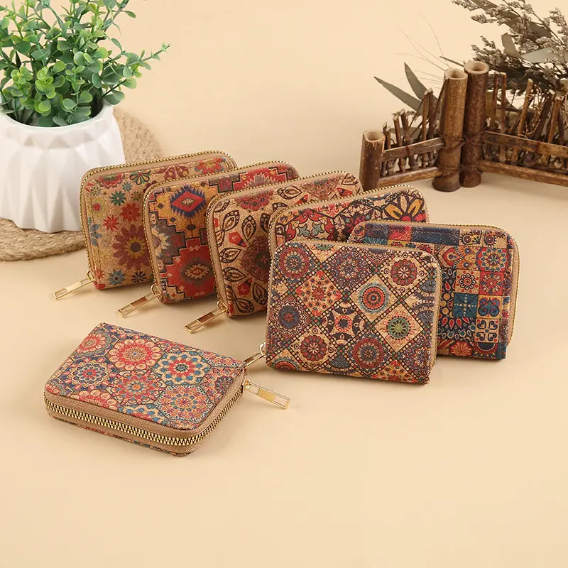 High-Capacity Card Holder Lightweight Short Wallet Printed Coin Purse Waterproof Pu Cork Wallet For Working Handbag Leisure