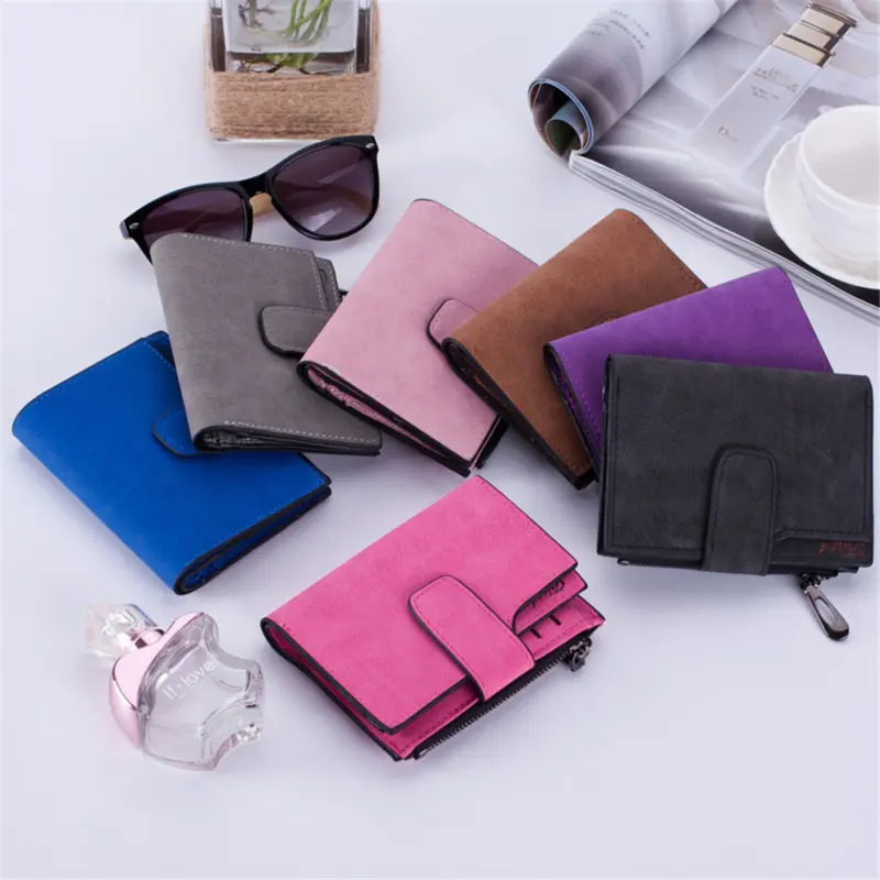 Hot Sale Women's Short Wallets PU Leather Matte Small Casual Coin Purse Zipper Money Bags Hasp Clutch Credit Card Holder Clip