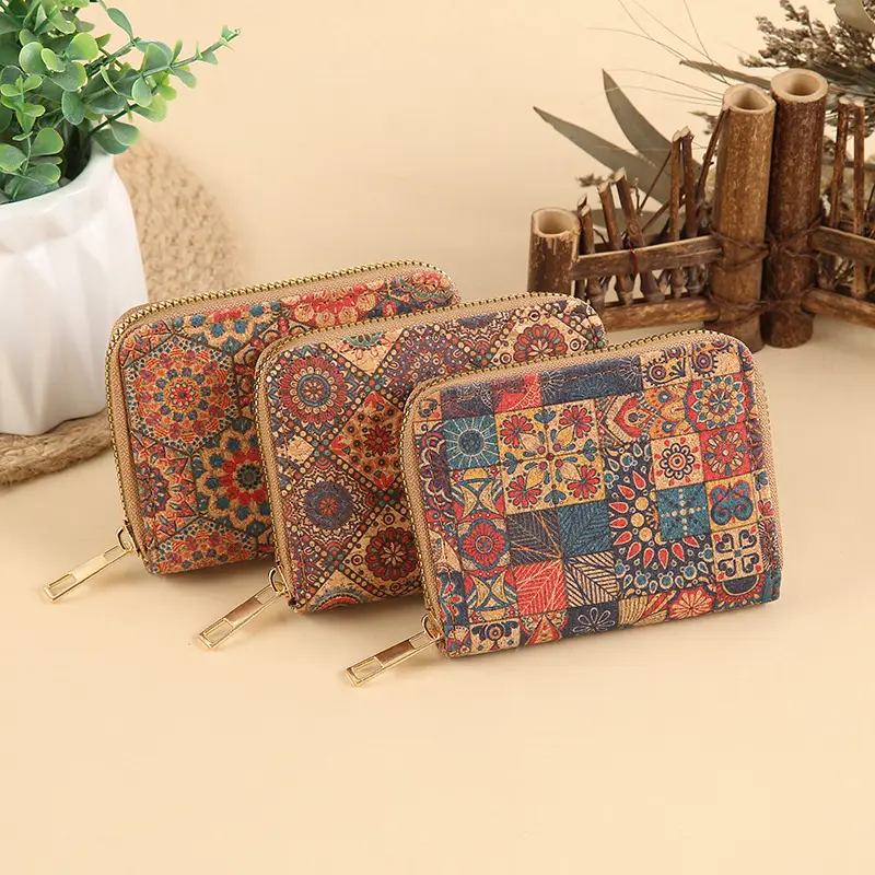 High-Capacity Card Holder Lightweight Short Wallet Printed Coin Purse Waterproof Pu Cork Wallet For Working Handbag Leisure