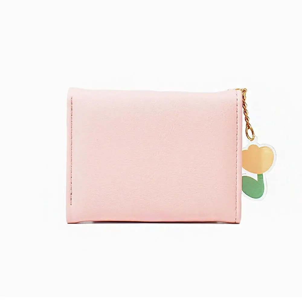 Women Folded Bag Tulip Prints Pattern Multiple Card Slots Clutch Bag Card Holder Women Wallet Short Coin Purse Credit Card Clip