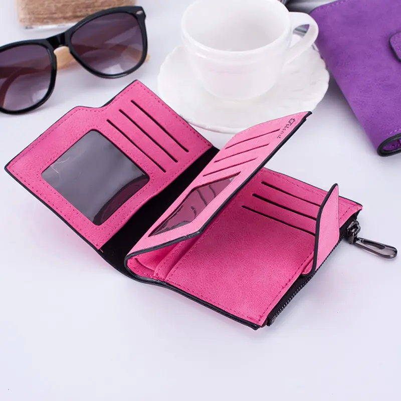 Hot Sale Women's Short Wallets PU Leather Matte Small Casual Coin Purse Zipper Money Bags Hasp Clutch Credit Card Holder Clip