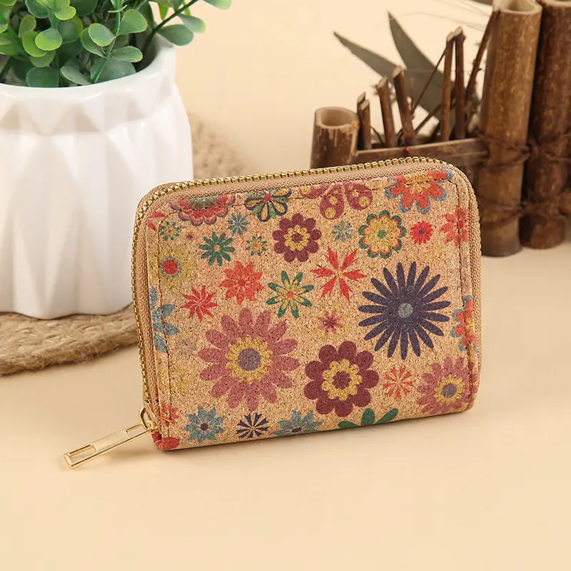 High-Capacity Card Holder Lightweight Short Wallet Printed Coin Purse Waterproof Pu Cork Wallet For Working Handbag Leisure