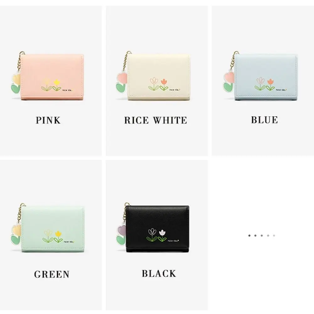 Women Folded Bag Tulip Prints Pattern Multiple Card Slots Clutch Bag Card Holder Women Wallet Short Coin Purse Credit Card Clip
