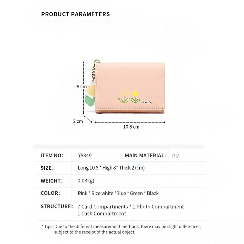 Women Folded Bag Tulip Prints Pattern Multiple Card Slots Clutch Bag Card Holder Women Wallet Short Coin Purse Credit Card Clip