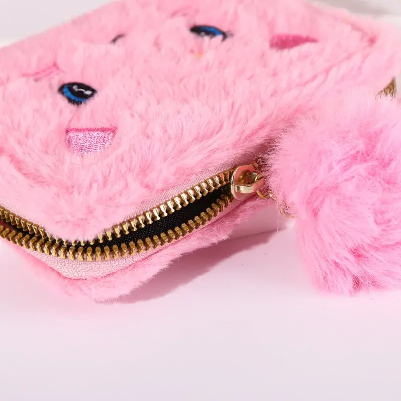 Women's Cute Cartoon Cat Embroidered Wallet Plush Coin Purse Coin Pouch Short Wallet Zipper Card Wallet ID Credit Card Holder
