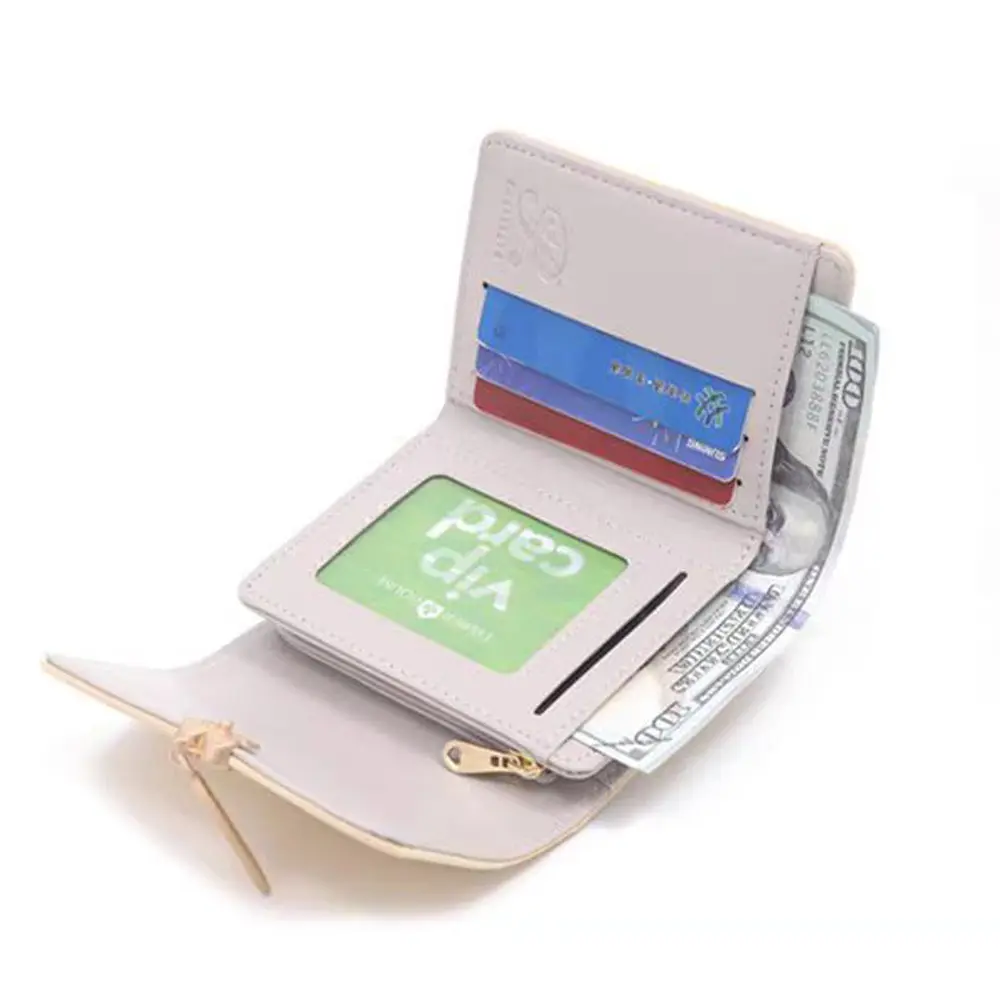 Fashion Wallets Flower Pendant Coin Pouch Cute Cards Holder Classic PU Leather Three Fold Purse Women Clutch Credit Card Bag