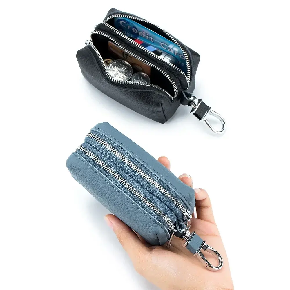 Double Layer Genuine Leather Wallet Women Short Wallet Coin Purse Key Bag Card Covers Key Chain Wallet Credit Card Holder Card