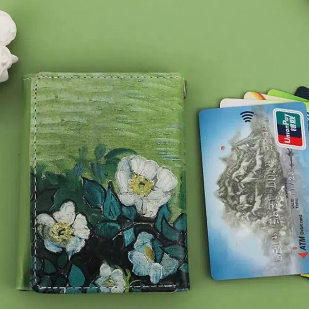 New Wallet for Women Fashion Van Gogh Oil Painting Design Purse Credit Card Bag Female Classic Twice-folded Leather Short Wallet