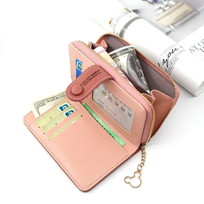 New Women Short Wallet With Coin Pocket PU Leather Female Flower Purse Ladies Card Holder Fashion Woman Small Zipper Clutch Bag