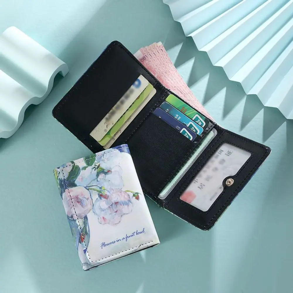 New Wallet for Women Fashion Van Gogh Oil Painting Design Purse Credit Card Bag Female Classic Twice-folded Leather Short Wallet